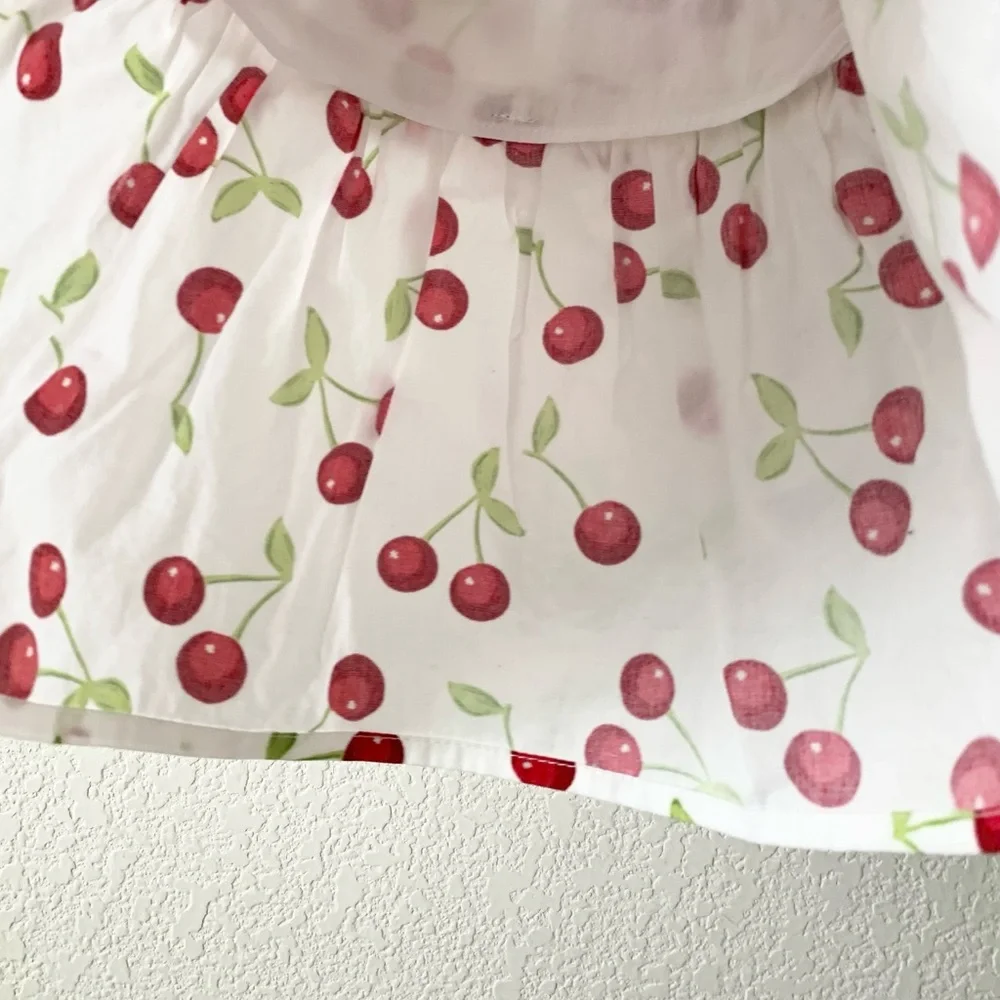 NWOT vintage  100% cotton Cherry bow ruffle dress